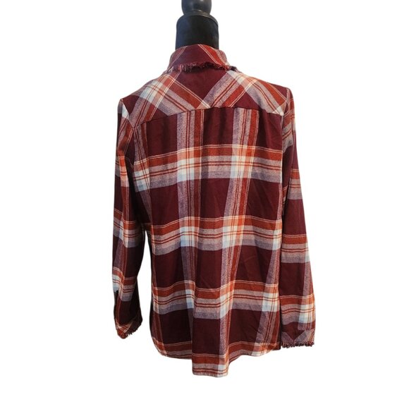 Signature Studios Burgundy Plaid Button Down Long Sleeve Flannel Shirt Size L - Picture 4 of 13